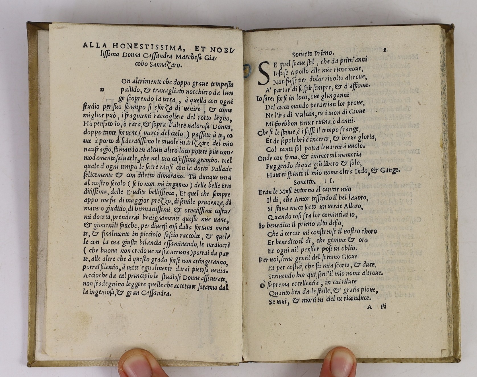 Sannazaro, Giacono - Le Rime ... 53 & (54-56) ff. old vellum, gilt-decorated spine with morocco gilt-lettered, sm.8vo. (Florence): per Bernardo Giunta, 1533